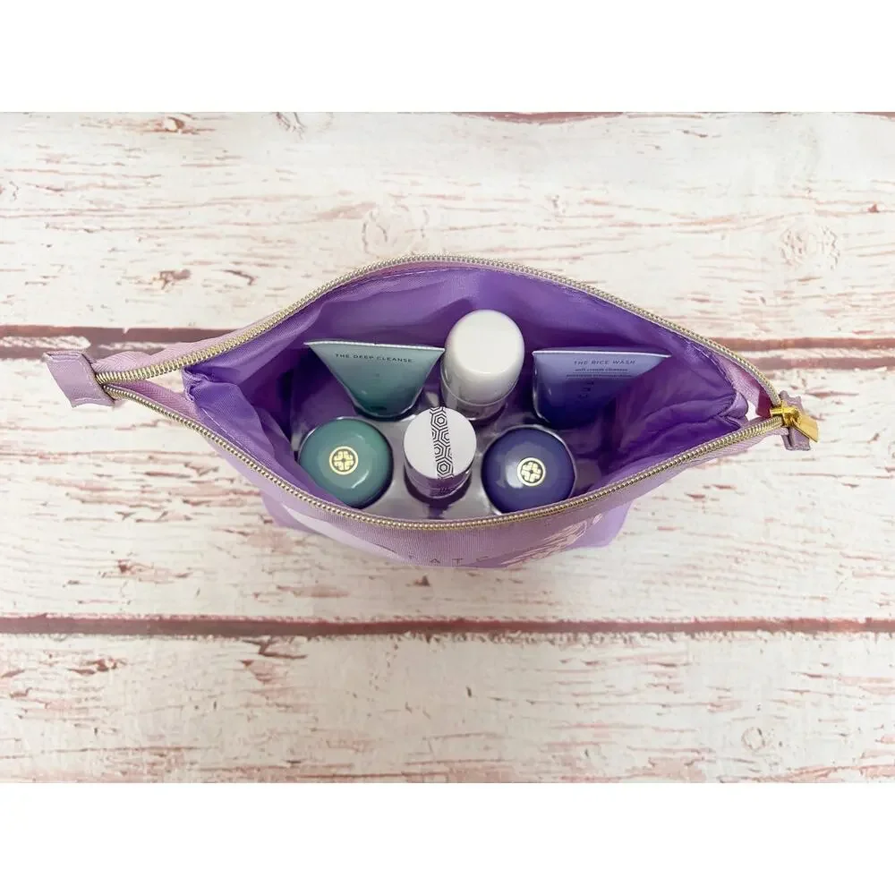TATCHA Skincare Travel Ritual Set with Purple Pouch The Rice Wash Dewy Cream